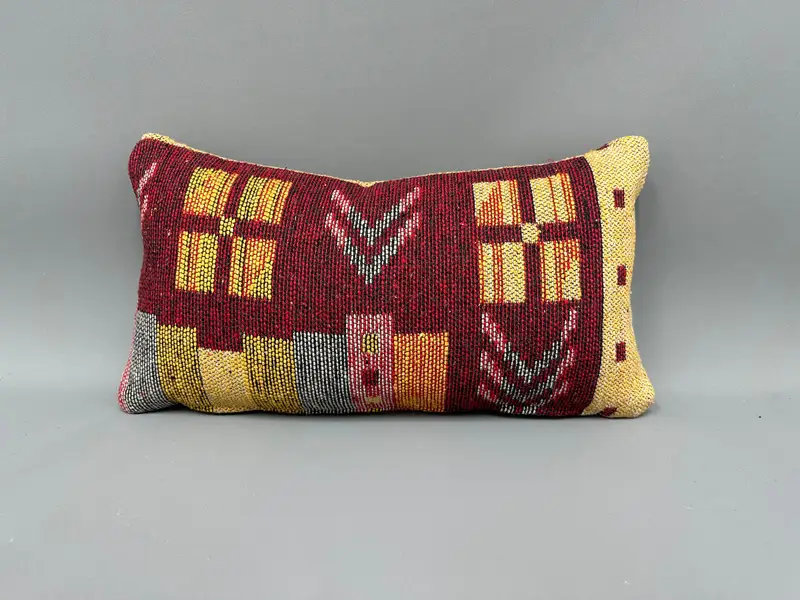 Art Deco Pillow, Vintage Kilim Pillow, Pillow for Couch, Ethnic Throw Cushion Case, Cushion Case, 10x20 Red Pillow Sham, Vintage Kilim Throw Pillow - 4