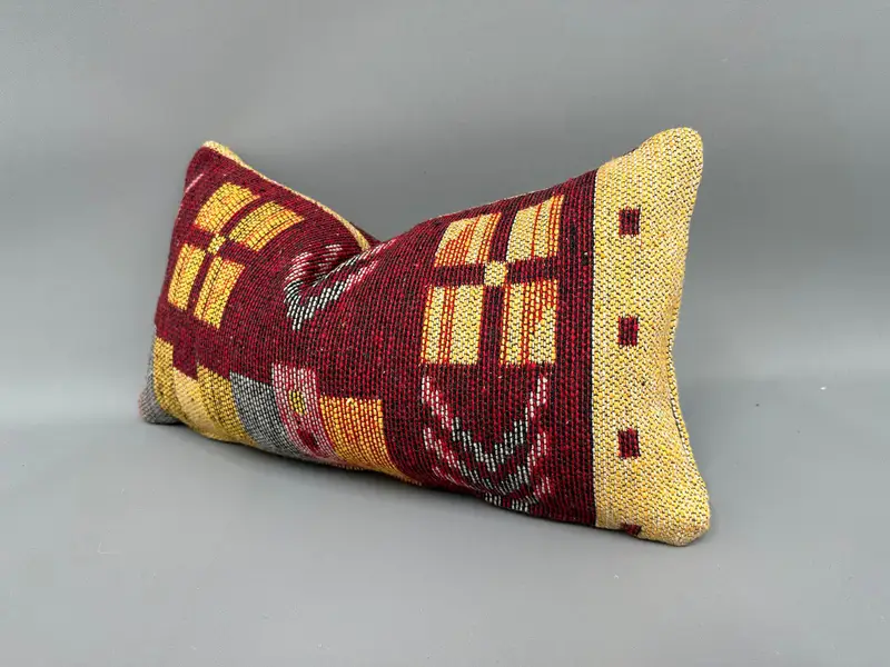 Art Deco Pillow, Vintage Kilim Pillow, Pillow for Couch, Ethnic Throw Cushion Case, Cushion Case, 10x20 Red Pillow Sham, Vintage Kilim Throw Pillow - 3