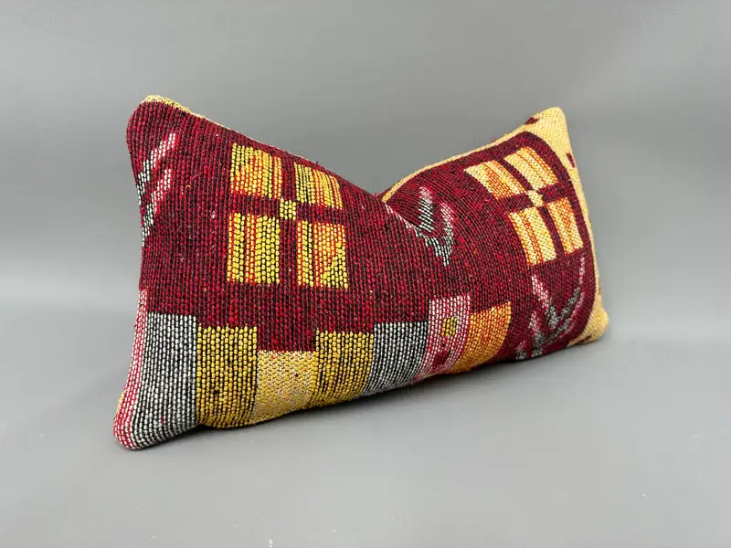 Art Deco Pillow, Vintage Kilim Pillow, Pillow for Couch, Ethnic Throw Cushion Case, Cushion Case, 10x20 Red Pillow Sham, Vintage Kilim Throw Pillow - 2