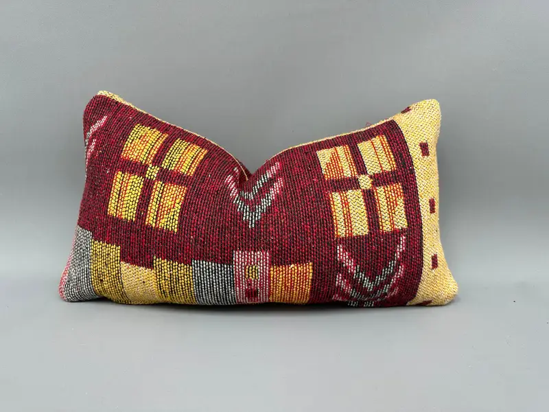 Art Deco Pillow, Vintage Kilim Pillow, Pillow for Couch, Ethnic Throw Cushion Case, Cushion Case, 10x20 Red Pillow Sham, Vintage Kilim Throw Pillow - 1