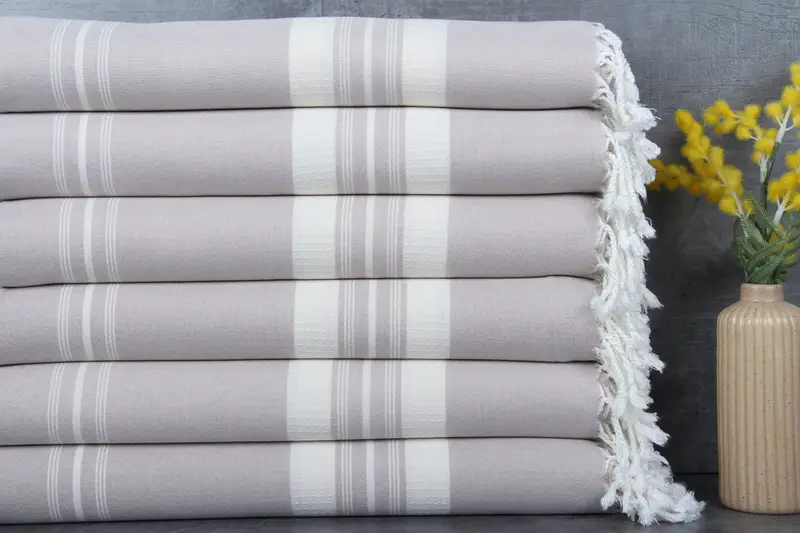 Beach Towel Turkish Cotton Beige Stripes, 38x60 Inches