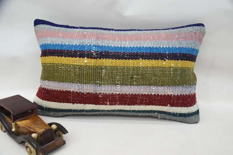 Gestreiftes Wurfkissen, antikes gewebtes grünes 12x20-Zoll-Euro-Sham-Kissen - 1