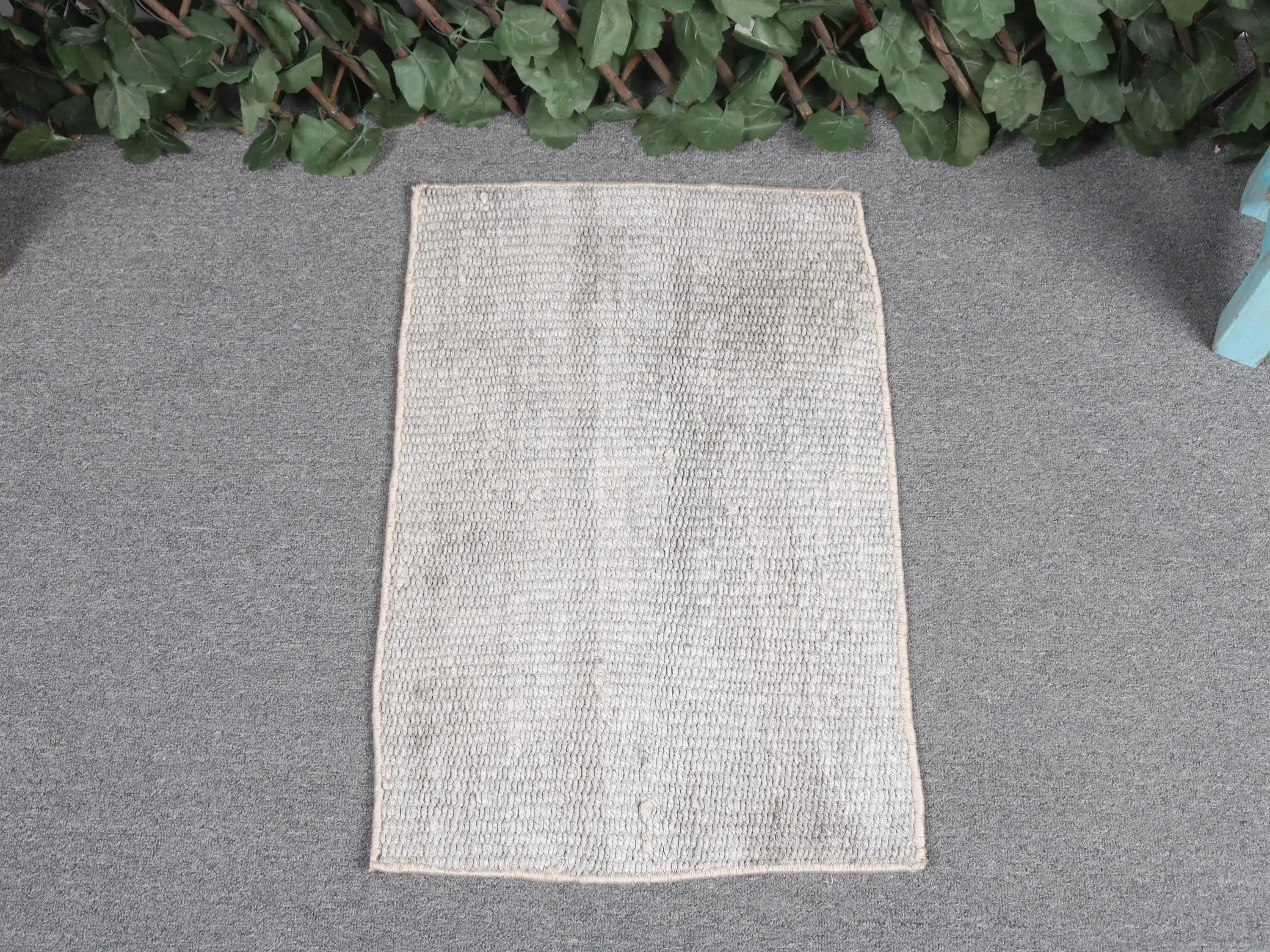 Turkish Vintage Small Rug 1.4x2.1 ft, Gray White Striped Rug - 1