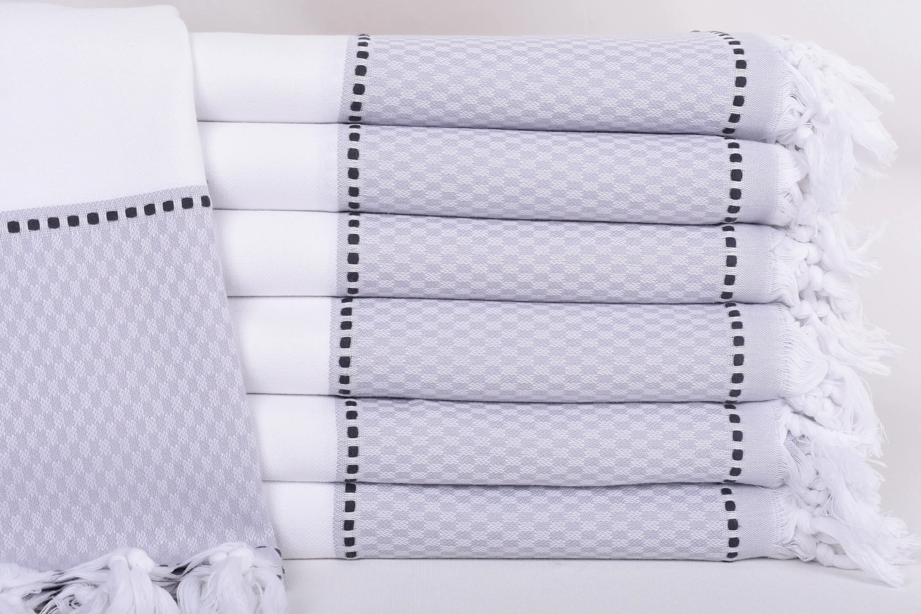 Turkish Bath Towel Light Gray Striped, 70x40 Inches, Organic Cotton - 1