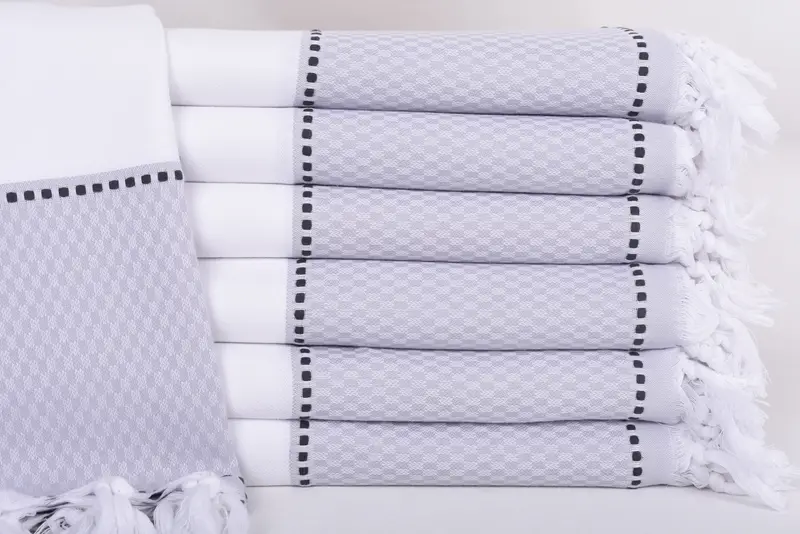 Turkish Bath Towel Light Gray Striped, 70x40 Inches, Organic Cotton