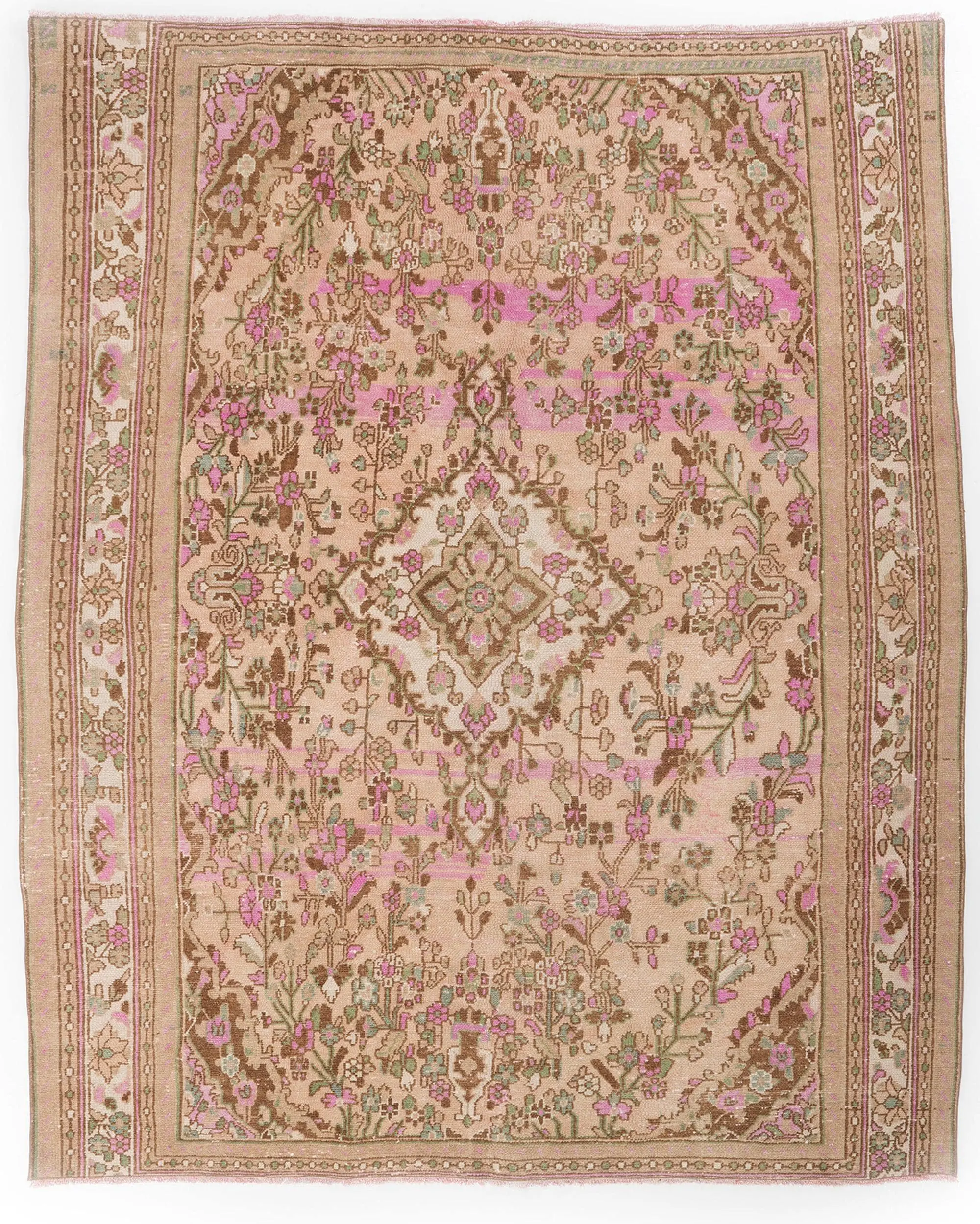 Türk Büyük Halı 6.7x9.5 ft, Pembe Vintage Yün Halı - 1