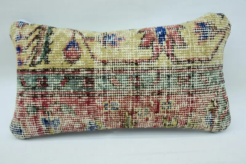 Antique Pillows, Ethnical Kilim Rug Pillow, Pillow Case, Authentic Cushion Case, 8x16 Beige Pillow Sham, Ikat Pillow Cover, Gift Pillow - 4