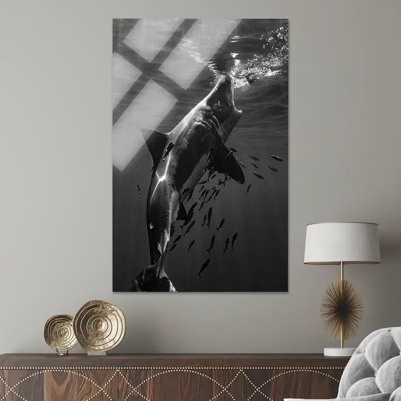 Agresif Köpekbalığı Sualtı Kanvası - Çatı Katı ve Man Cave Dekoru