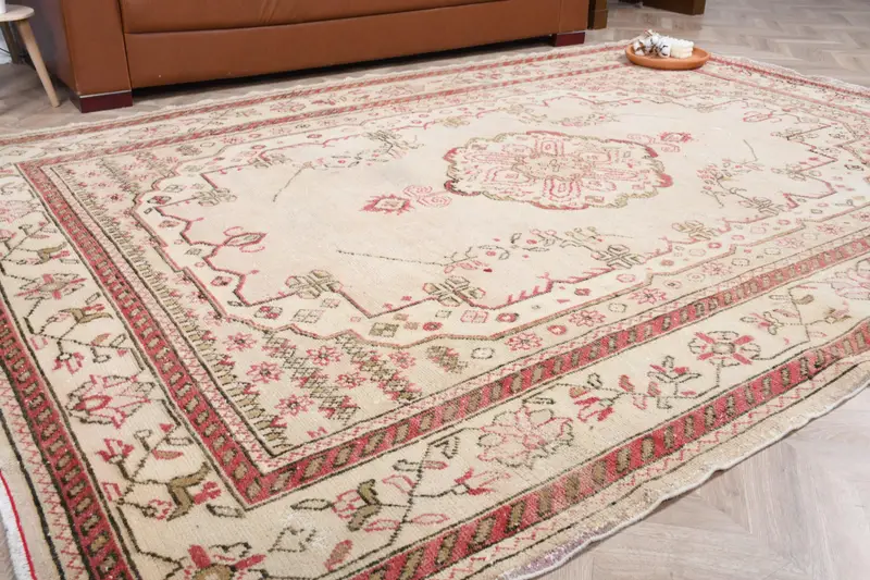 6,5 x 9,1 Fuß großer türkischer Vintage-Teppich, roter floraler Wollteppich - 1