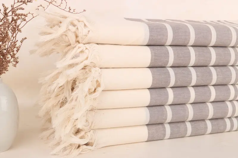 Custom Personalized Beach Towel Brown Striped, 40x71 Inches, Organic Cotton