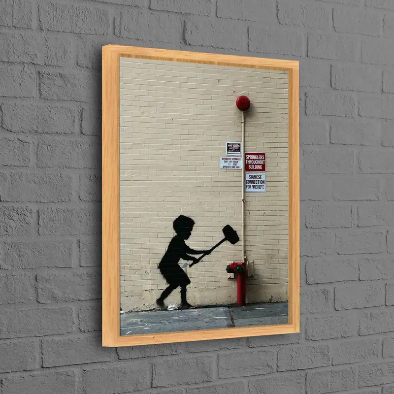 芸術的なバンクシー グラフィティ キャンバス: ハンマー プリントの少年