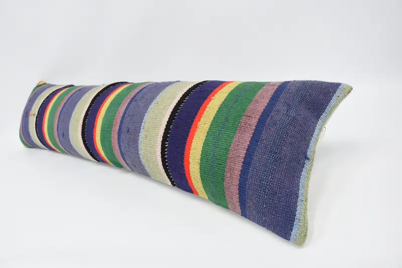 Boho Pillow, Vintage Kilim Throw Pillow, Kilim Pillow, Outdoor Patio Pillow Cover, Cozy Throw Pillow Sham, 12x48 Blue Cushion Case, Pillow Sham - 5