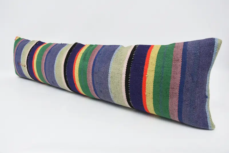 Boho Pillow, Vintage Kilim Throw Pillow, Kilim Pillow, Outdoor Patio Pillow Cover, Cozy Throw Pillow Sham, 12x48 Blue Cushion Case, Pillow Sham - 4
