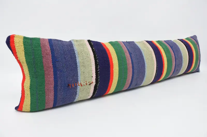 Boho Pillow, Vintage Kilim Throw Pillow, Kilim Pillow, Outdoor Patio Pillow Cover, Cozy Throw Pillow Sham, 12x48 Blue Cushion Case, Pillow Sham - 3