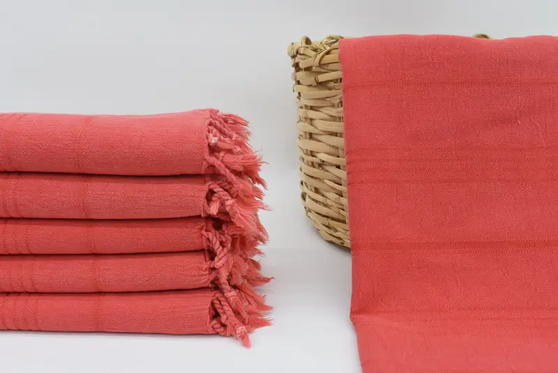 Spa Towel Turkish Cotton Red Striped, Beach Towel, 63x36 Inches