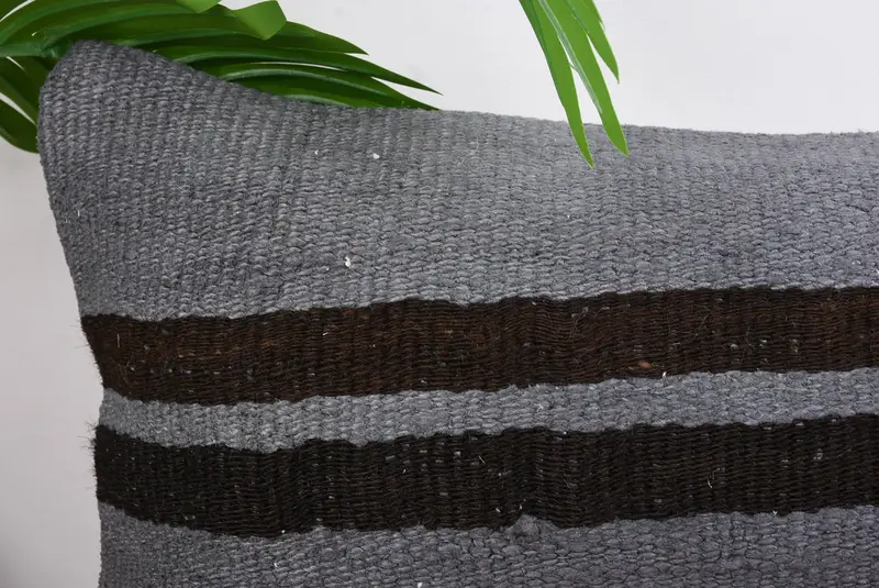 Vintage Kilim Throw Pillow, 12x24 Gray Cushion Case, Vintage Kilim Pillow, Pillow Sham, Decorative Bolster Cushion Case, Interior Designer Pillow - 2