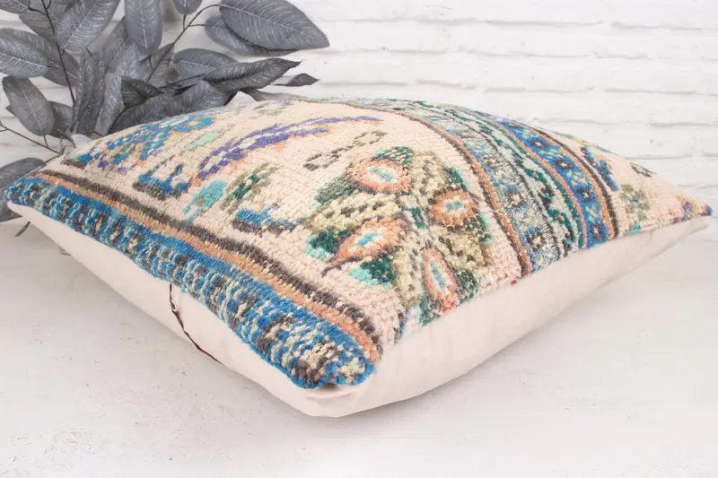 Couch Pillow Cover, Pillow for Sofa, Pillow for Couch, 24x24 Blue Pillow Sham, Boho Pillow Sham Cover, Pillow Case, Vintage Throw Pillow - 6