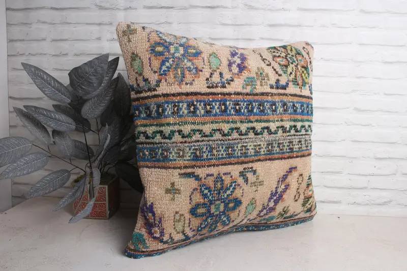 Couch Pillow Cover, Pillow for Sofa, Pillow for Couch, 24x24 Blue Pillow Sham, Boho Pillow Sham Cover, Pillow Case, Vintage Throw Pillow - 3
