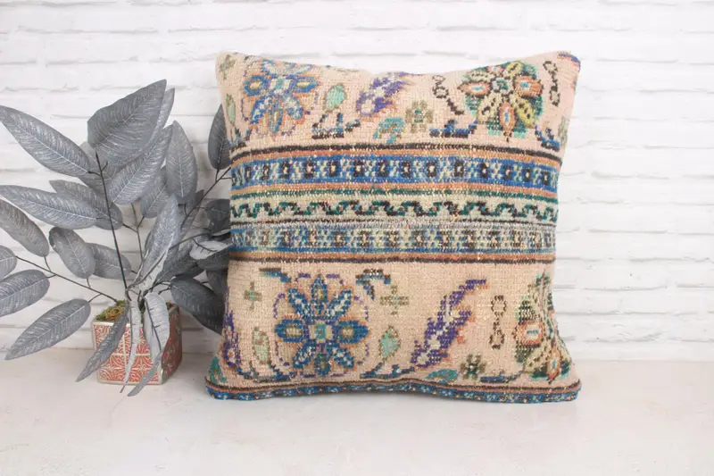 Couch Pillow Cover, Pillow for Sofa, Pillow for Couch, 24x24 Blue Pillow Sham, Boho Pillow Sham Cover, Pillow Case, Vintage Throw Pillow - 1