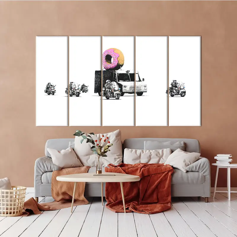 Banksy Donuts, Çilek Polisi, Polis Eşting Çörek Kamyonu, Banksy Graffiti Street Sanatı, Banksy Duvar Sanatı, Banksy Canvas, Banksy Baskı - 1