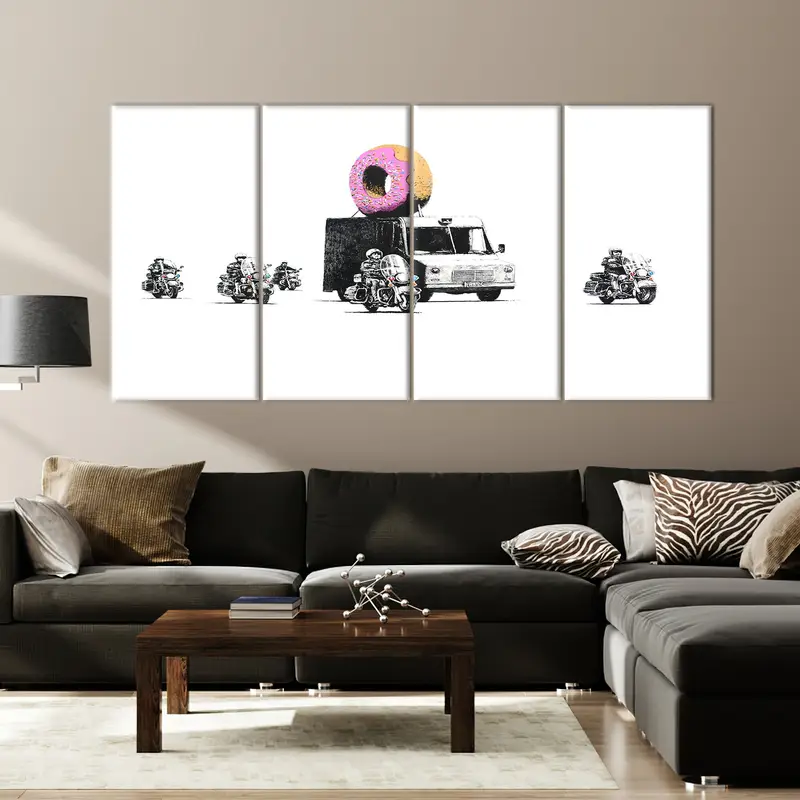 Banksy Donuts, Çilek Polisi, Polis Eşting Çörek Kamyonu, Banksy Graffiti Street Sanatı, Banksy Duvar Sanatı, Banksy Canvas, Banksy Baskı - 2