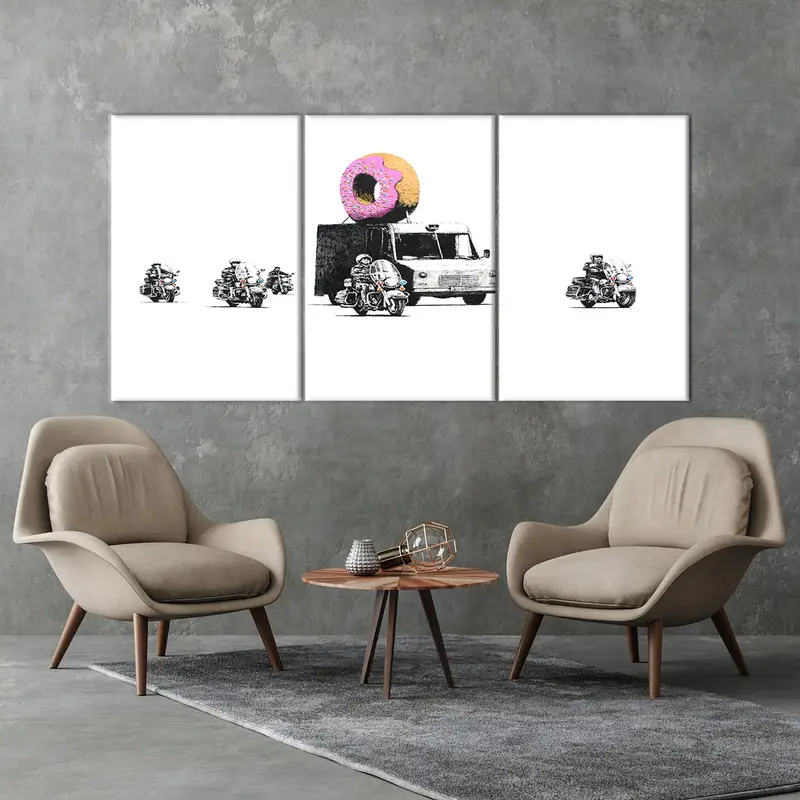 Banksy Donuts, Çilek Polisi, Polis Eşting Çörek Kamyonu, Banksy Graffiti Street Sanatı, Banksy Duvar Sanatı, Banksy Canvas, Banksy Baskı - 6
