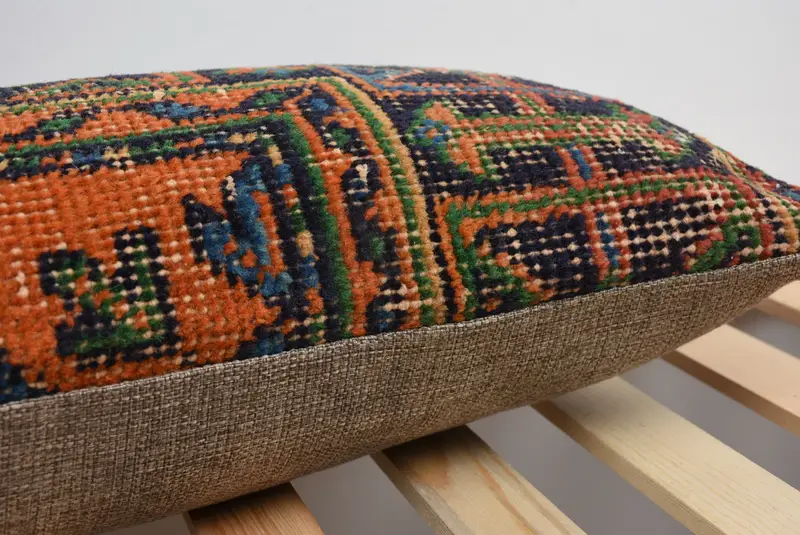 Traditional Pillow Case, Comfy Throw Cushion, Vintage Kilim Pillow, Boho Pillow, Ethnical Kilim Rug Pillow, Pillow Cover, 12x24 Blue Pillow Case - 7