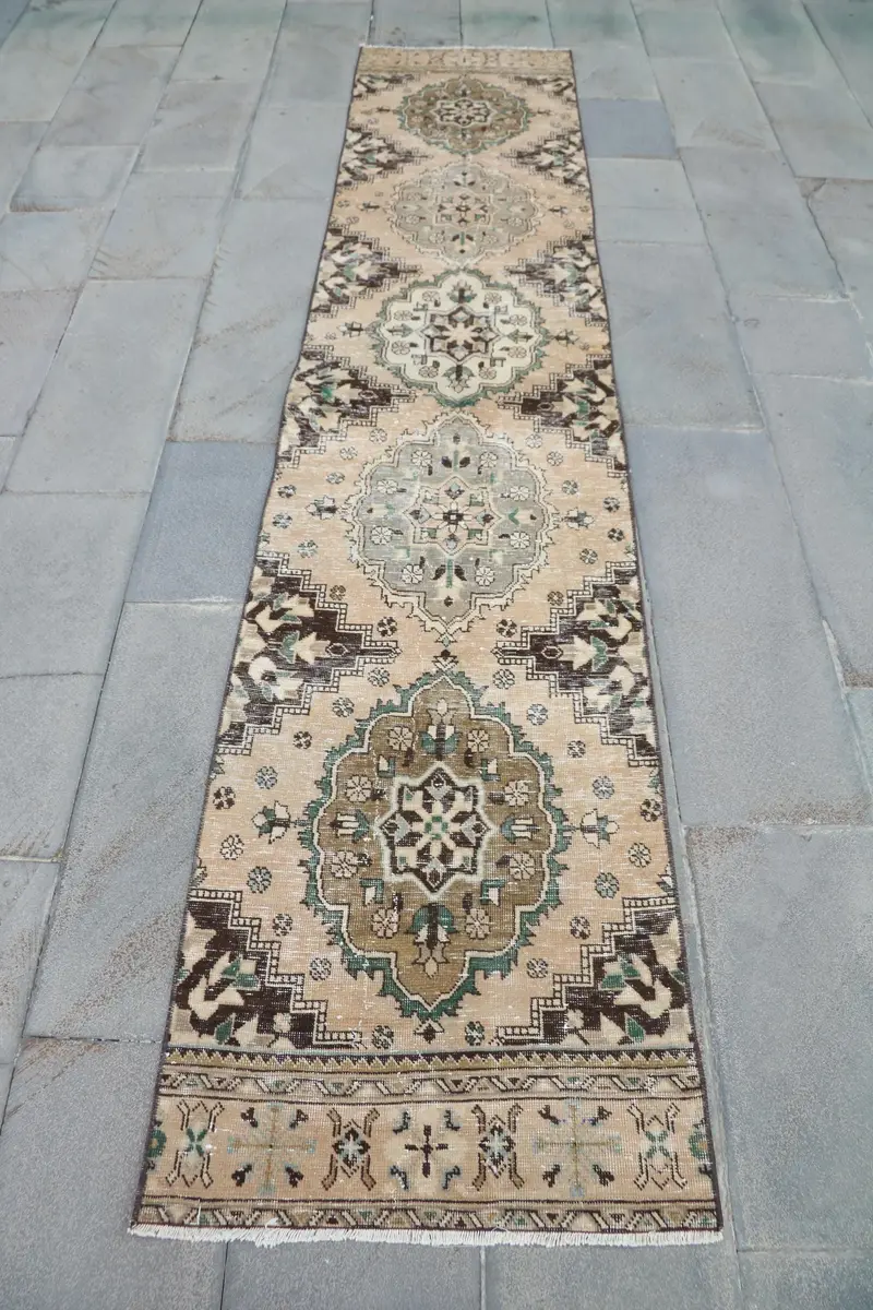 Kahverengi ve Yeşil Halı, 2,3x10,8 ft Sağlam Konfor