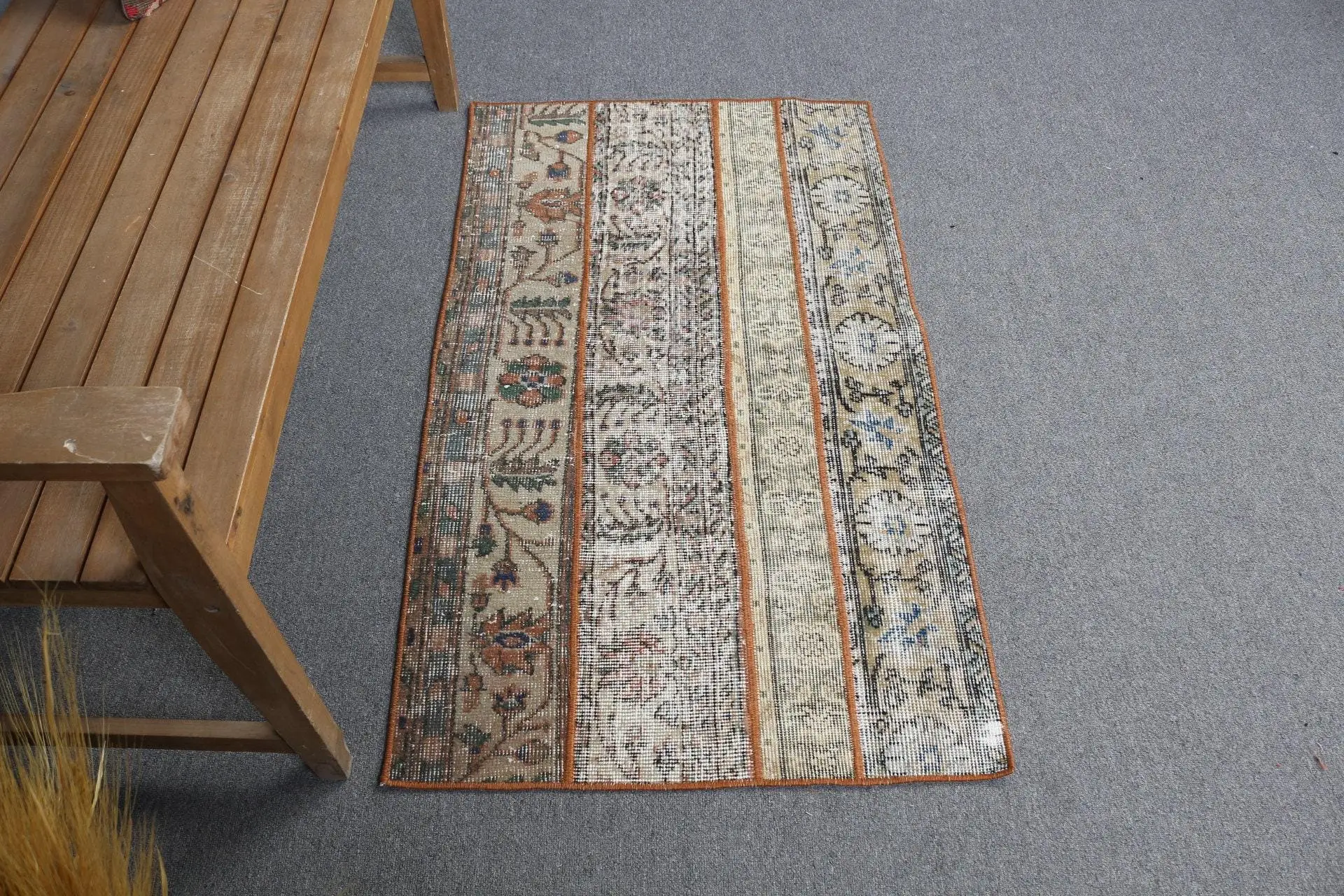 Turkish Small Rug 2.3x4 ft (71x123 cm), Brown Floral Vintage Rug - 1