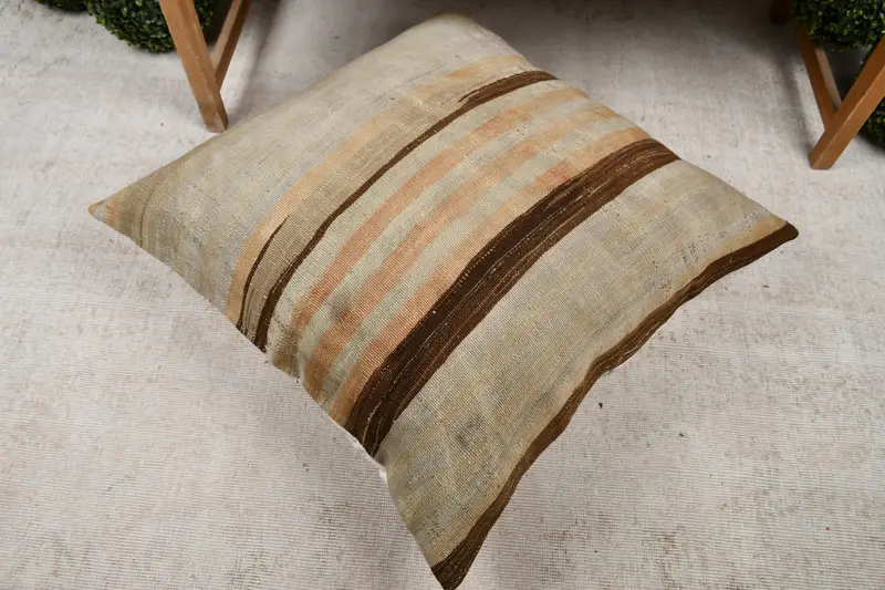 Cushion Cover, Antique Pillows, Gift Pillow, Bolster Pillow, Armchair Pillow Case, 32x32 Beige Pillow Sham, Kilim Pillow, Turkish Bench Cushion - 8