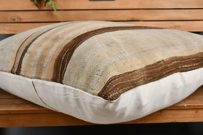 Cushion Cover, Antique Pillows, Gift Pillow, Bolster Pillow, Armchair Pillow Case, 32x32 Beige Pillow Sham, Kilim Pillow, Turkish Bench Cushion - 3