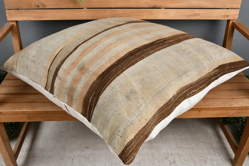 Cushion Cover, Antique Pillows, Gift Pillow, Bolster Pillow, Armchair Pillow Case, 32x32 Beige Pillow Sham, Kilim Pillow, Turkish Bench Cushion - 2