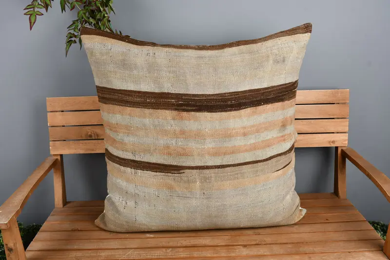 Cushion Cover, Antique Pillows, Gift Pillow, Bolster Pillow, Armchair Pillow Case, 32x32 Beige Pillow Sham, Kilim Pillow, Turkish Bench Cushion - 6