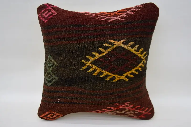 Turkish Kilim Pillow, Luxury Cushion Case, Office Chair Pillow, 12x12 Red Pillow Case, Kilim Cushion Sham, Pillow, Home Decor Pillow - 1