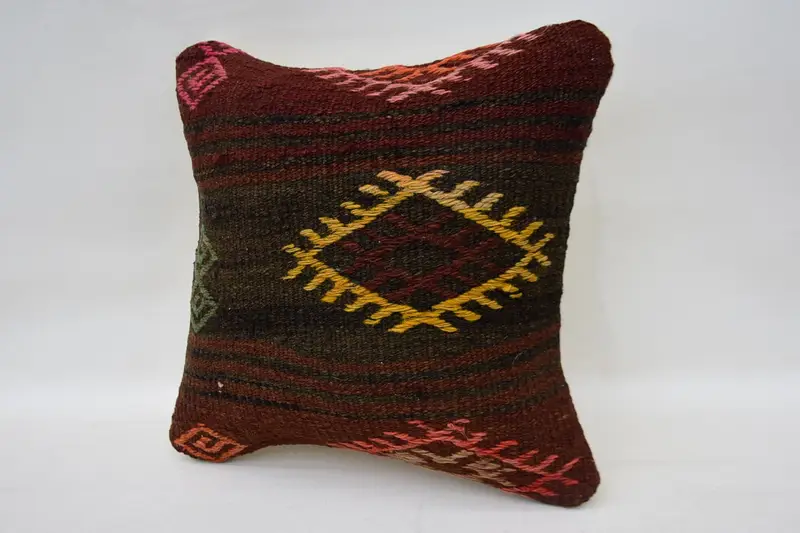 Turkish Kilim Pillow, Luxury Cushion Case, Office Chair Pillow, 12x12 Red Pillow Case, Kilim Cushion Sham, Pillow, Home Decor Pillow - 3