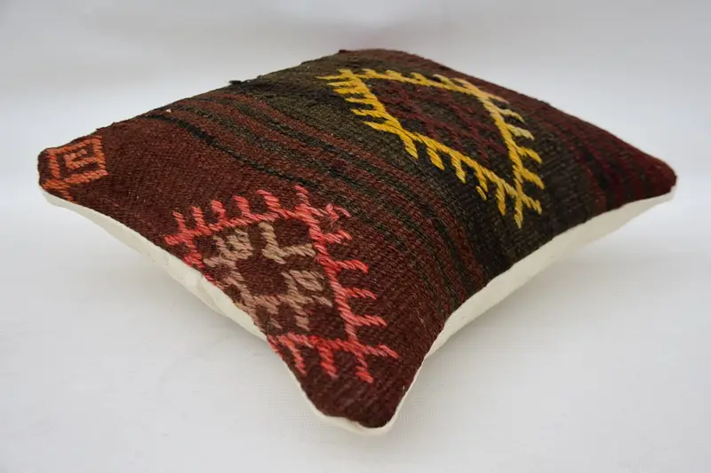 Turkish Kilim Pillow, Luxury Cushion Case, Office Chair Pillow, 12x12 Red Pillow Case, Kilim Cushion Sham, Pillow, Home Decor Pillow - 6
