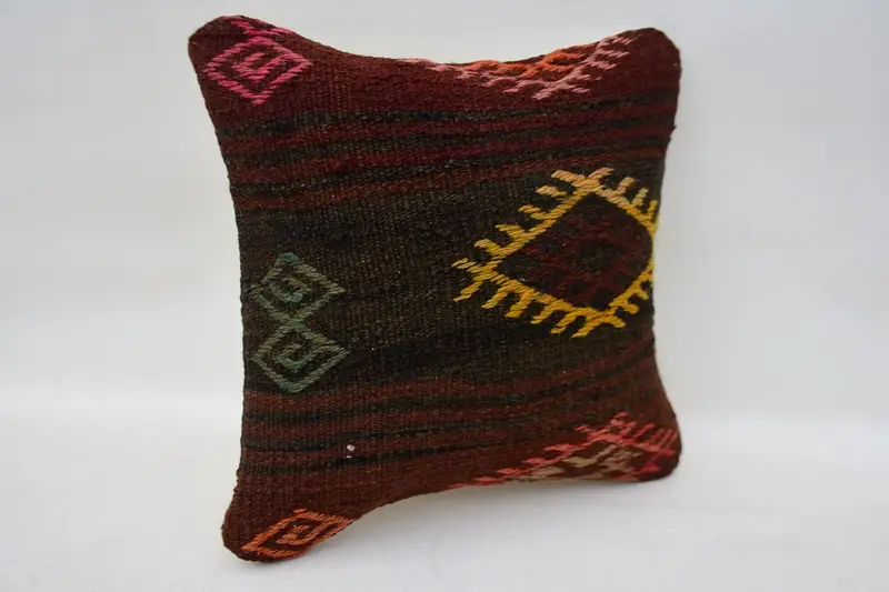 Turkish Kilim Pillow, Luxury Cushion Case, Office Chair Pillow, 12x12 Red Pillow Case, Kilim Cushion Sham, Pillow, Home Decor Pillow - 2