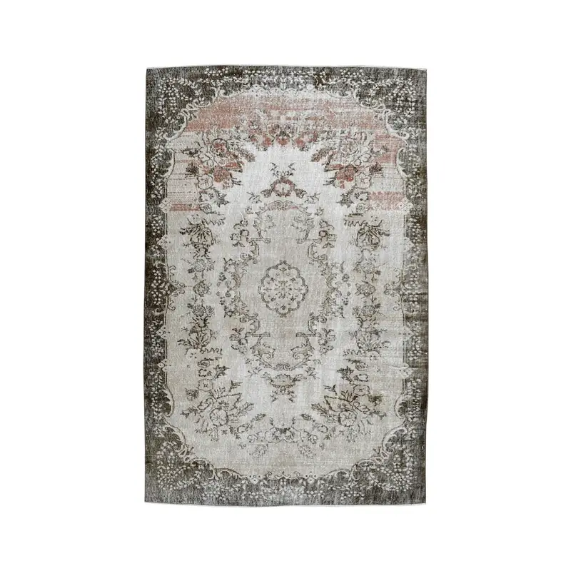 Vintage Turkish Rug 5.5x8.8 ft (168x269 cm), Oushak Gray White Southwestern Rug - 1
