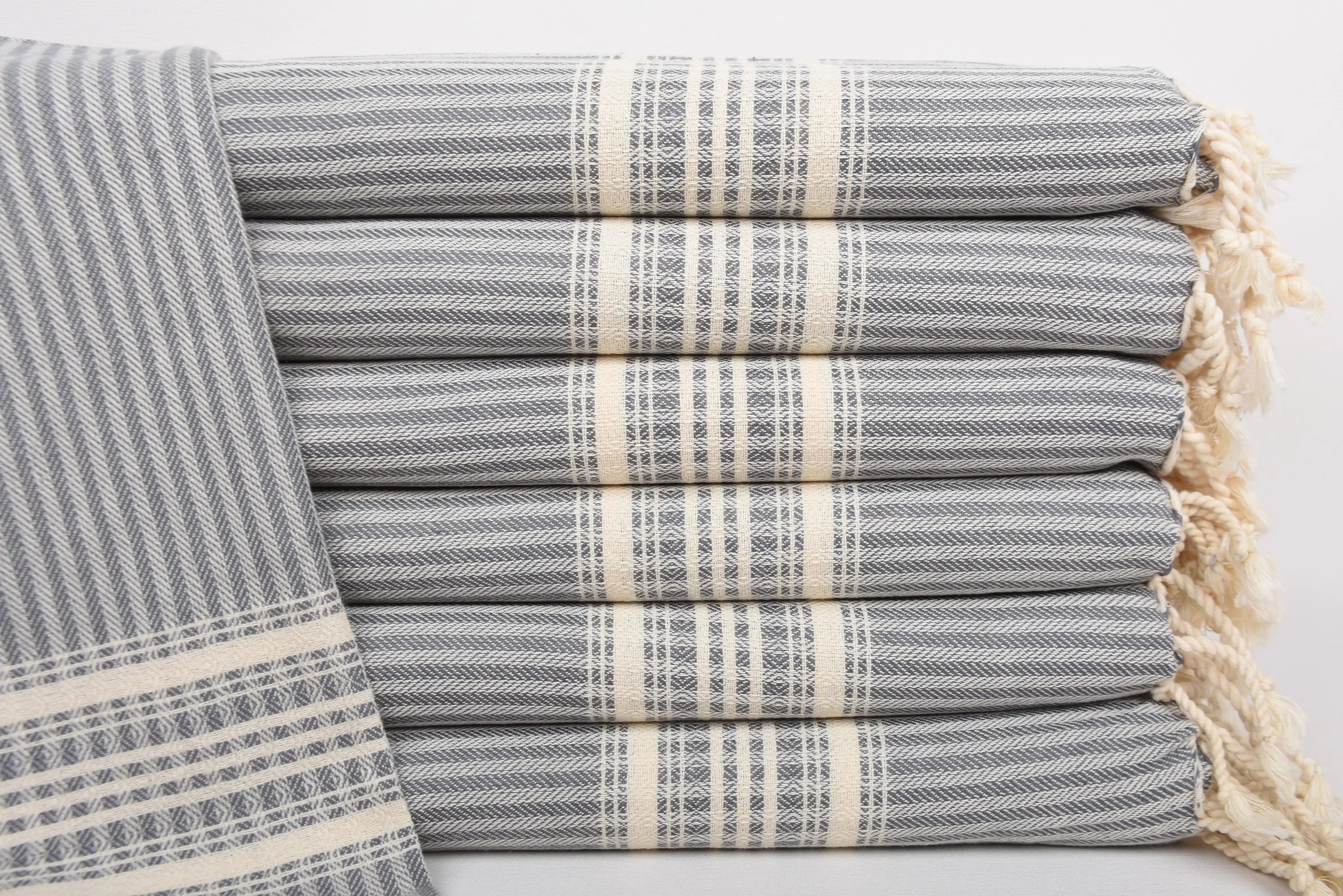 Personalized Organic Cotton Gray Striped Kitchen Towel, 40x18 Inches - 1