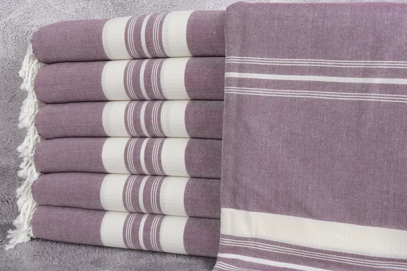 Organic Cotton Beach Towel Striped Beige, 38x60 Inches