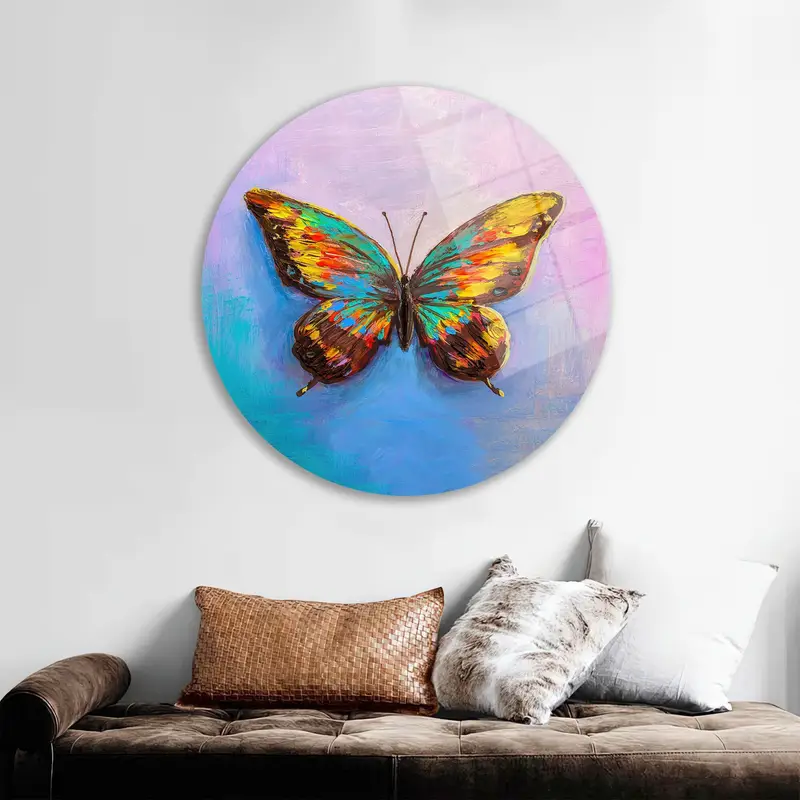 モダンな蝶プリントガラス: エレガント、カラフル、ユニークなデザイン