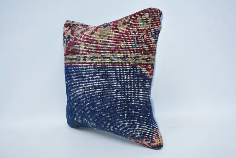 Ethnische Wurfkissenschein, Kissenschamm, türkisches Kilim -Kissen, türkisches Kissen, Kilimkissen, Vintage -Kissengehäuse, 14x14 Blaues Kissen - 4