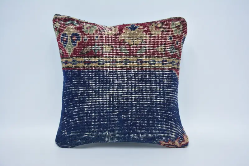 Ethnische Wurfkissenschein, Kissenschamm, türkisches Kilim -Kissen, türkisches Kissen, Kilimkissen, Vintage -Kissengehäuse, 14x14 Blaues Kissen - 1