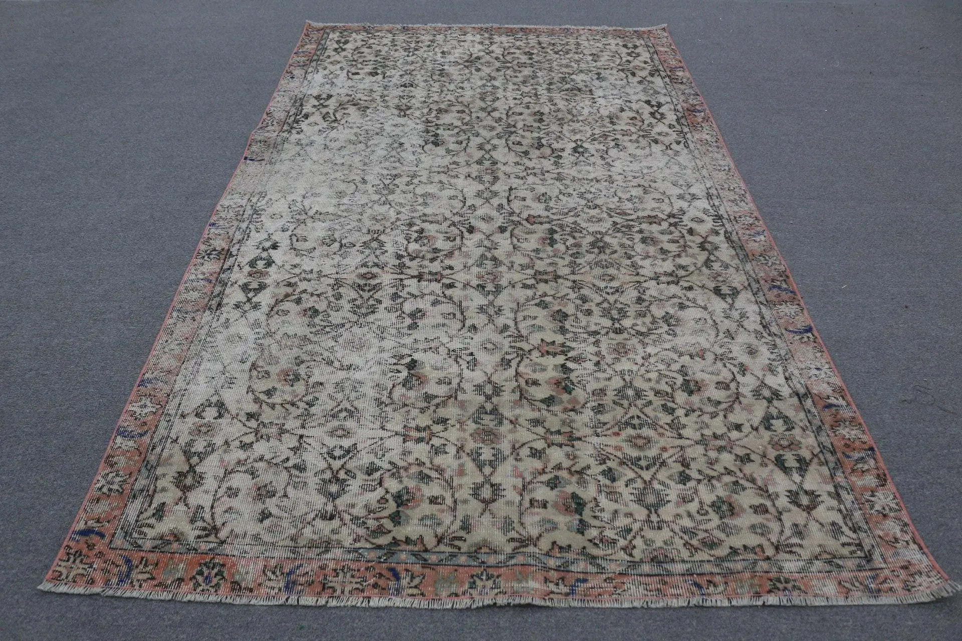 5.5x9.4 ft Türk Halısı, Vintage Halı, Kahverengi Bordürlü Yün Halı - 1