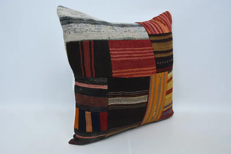 Vintage Kilim Pillow, Wool Kilim Pillow Pillow Cover, 28x28 Brown Cushion Cover, Ethnical Kilim Rug Pillow, Interior Designer Pillow, Pillow Sham - 3
