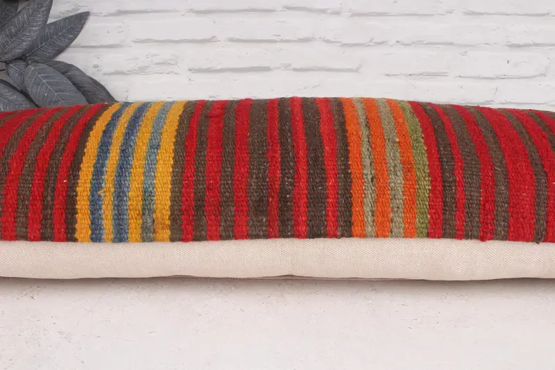 Ethnical Kilim Rug Pillow, Living Room Throw Cushion, Turkish Pillow, Cushion, Pet Cushion Cover, Retro Pillow, 12x36 Red Cushion, Antique Pillows - 5