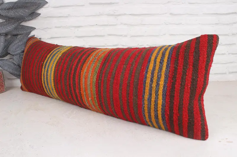 Ethnical Kilim Rug Pillow, Living Room Throw Cushion, Turkish Pillow, Cushion, Pet Cushion Cover, Retro Pillow, 12x36 Red Cushion, Antique Pillows - 4
