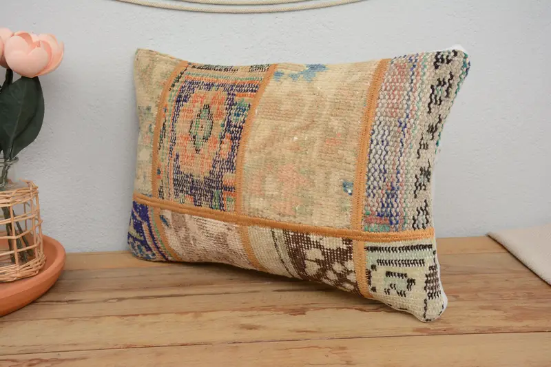 Gift Pillow, Pillow Sham, Vintage Kilim Throw Pillow, Retro Throw Cushion, 12x20 Beige Cushion Cover, Vintage Kilim Pillow, Ottoman Pillow Cover - 4
