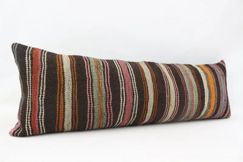 Turkish Kilim Pillow, Morroccon Kilim Cushion Cushion Cover, 16x48 Brown Cushion Case, Handmade Kilim Cushion, Ethnical Kilim Rug Pillow, Cushion - 3