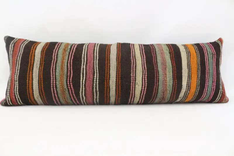 Turkish Kilim Pillow, Morroccon Kilim Cushion Cushion Cover, 16x48 Brown Cushion Case, Handmade Kilim Cushion, Ethnical Kilim Rug Pillow, Cushion - 4